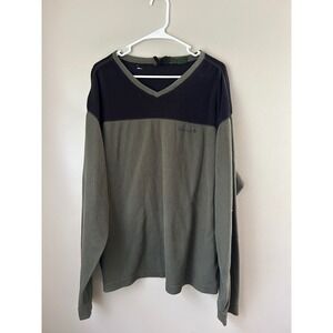 Timberland Mens XXL Fleece‎ Pullover V-Neck Olive Green Black Sweater